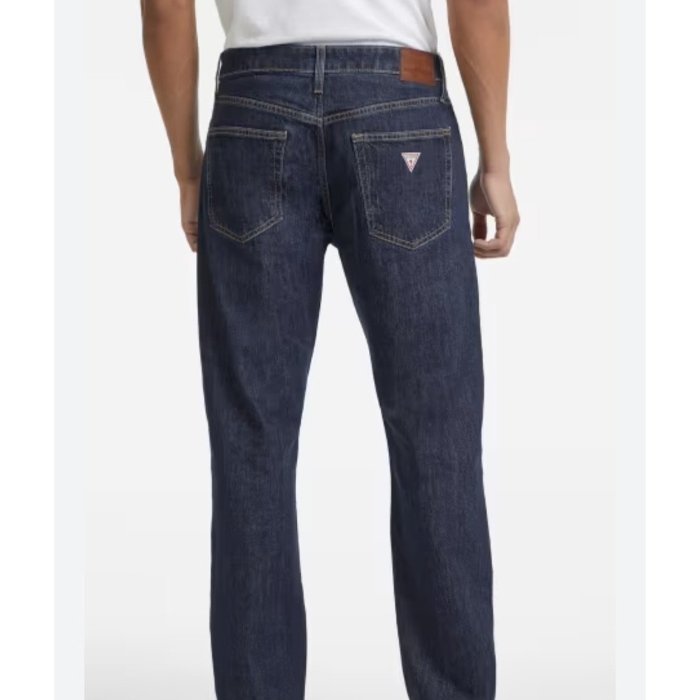 Guess Jeans Classic Straight Men 34x28 Blue Dark Wash Denim USA Triangle Relaxed
